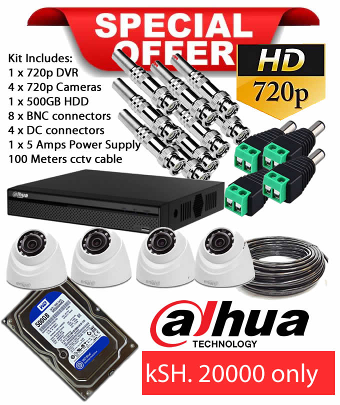 Dahua 4 cameras cctv kit full package for installation