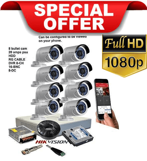 8 channel 1080P CCTV Kit from Hikvision and Dahua. Full installation package