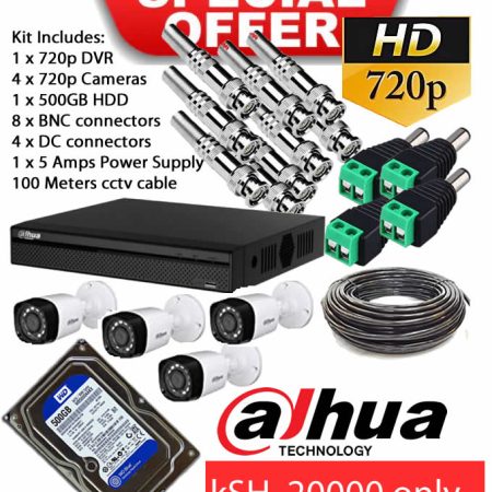 Dahua 4 cameras cctv kit full package for installation